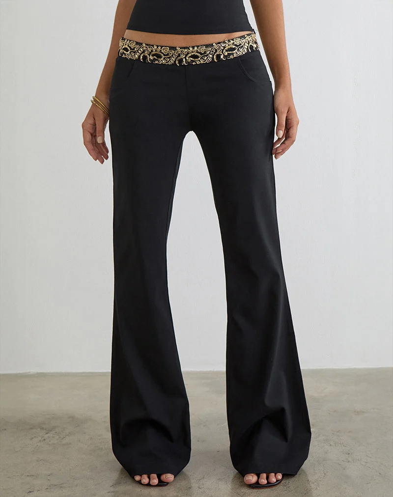 Pantalon évasé Rosimo noir avec bordure brodée de paillettes