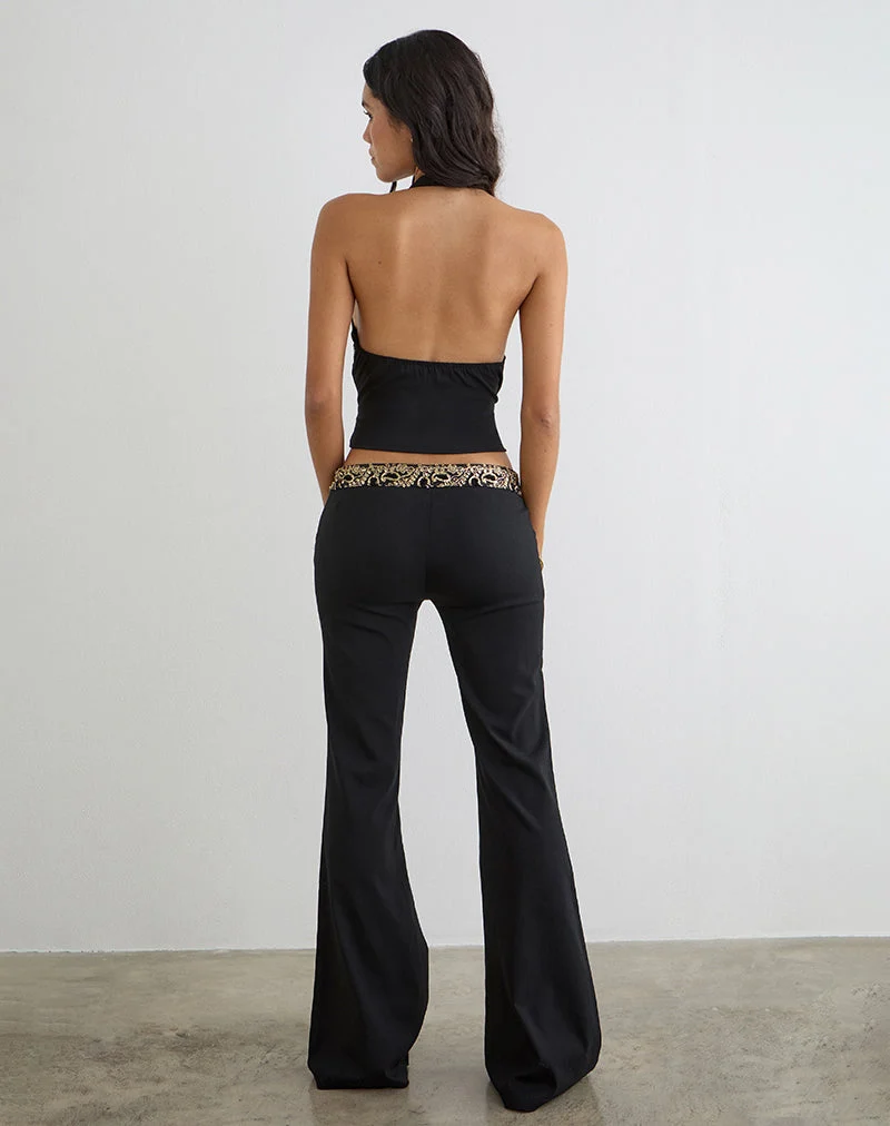 Pantalon évasé Rosimo noir avec bordure brodée de paillettes