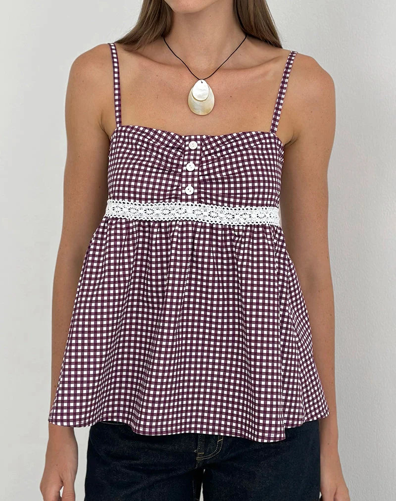 Haut Cami Flika en mini-vichy couleur vin