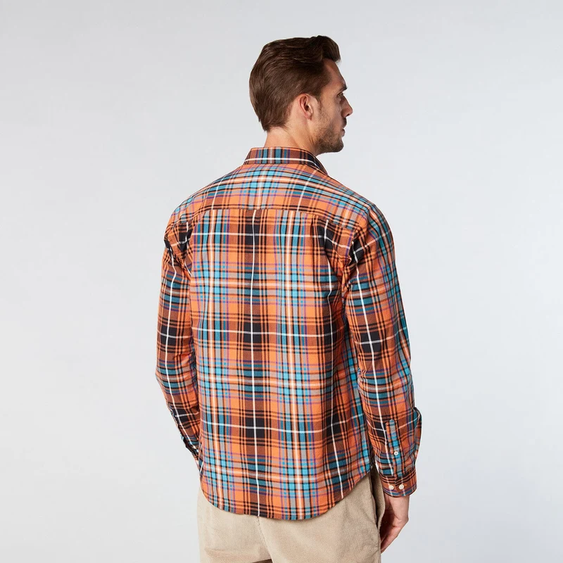 Chemise manches longues à carreaux orange brique en coton