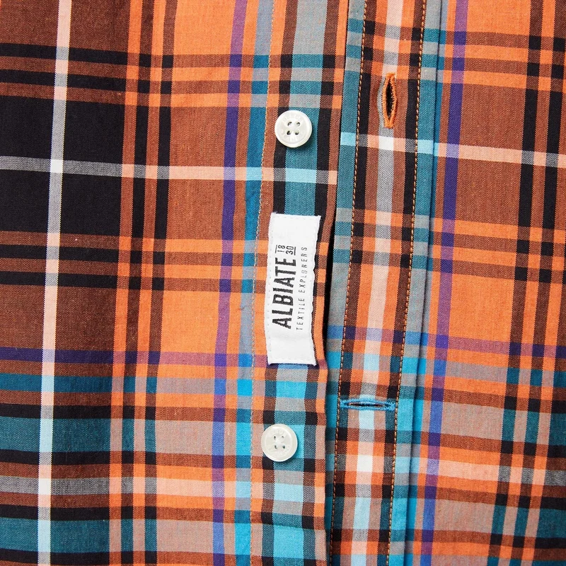 Chemise manches longues à carreaux orange brique en coton