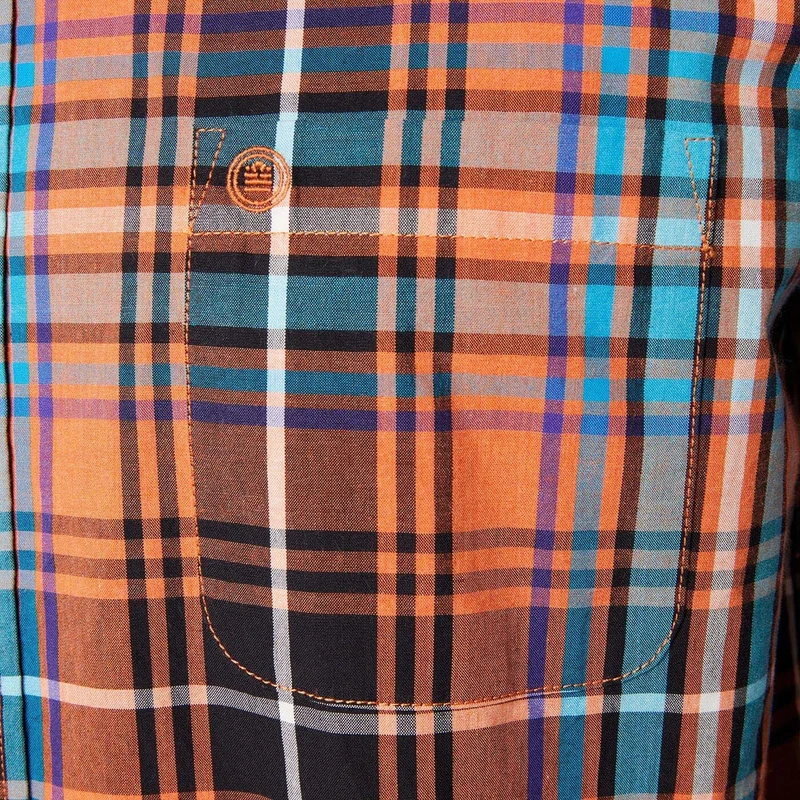 Chemise manches longues à carreaux orange brique en coton