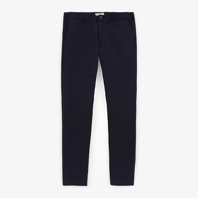 Pantalon stretch droit avec taille élastiquée bleu foncé