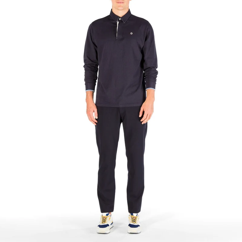 Pantalon stretch droit avec taille élastiquée bleu foncé