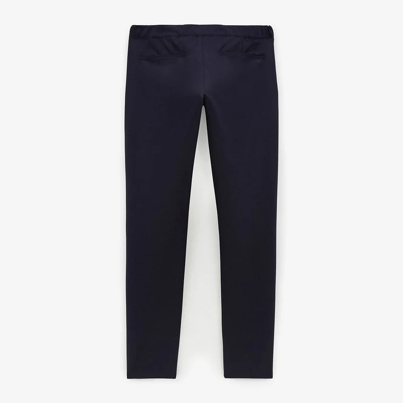 Pantalon stretch droit avec taille élastiquée bleu foncé