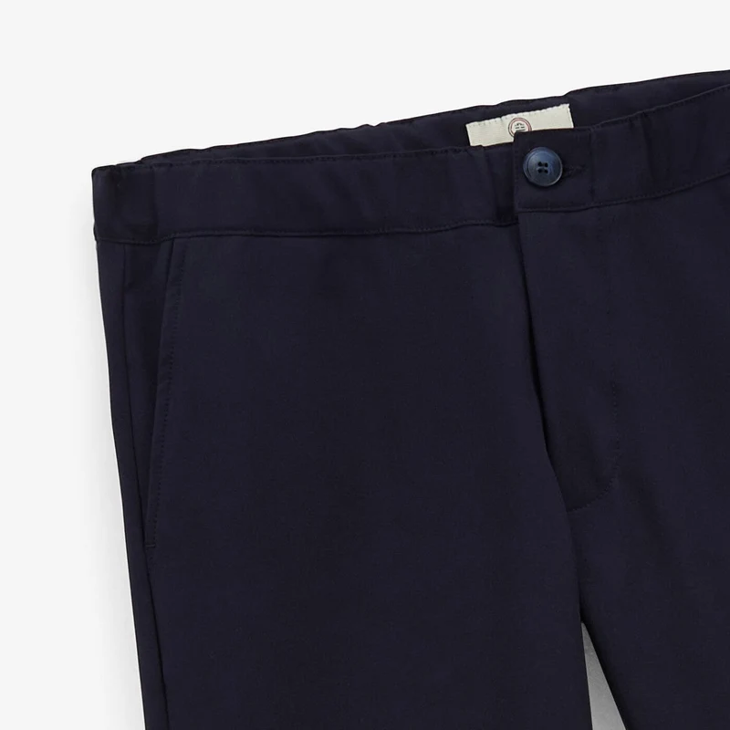 Pantalon stretch droit avec taille élastiquée bleu foncé