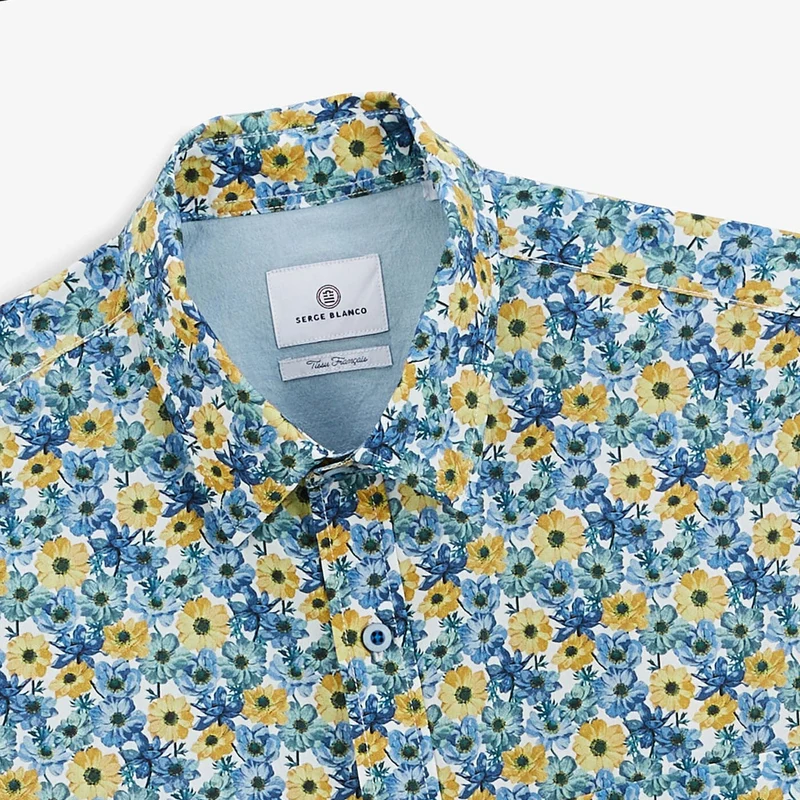 Chemise regular bleu aviateur imprimé bleuet
