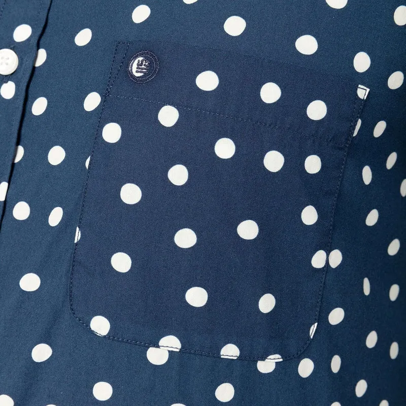 Chemise manches longues à pois bleu foncé en coton