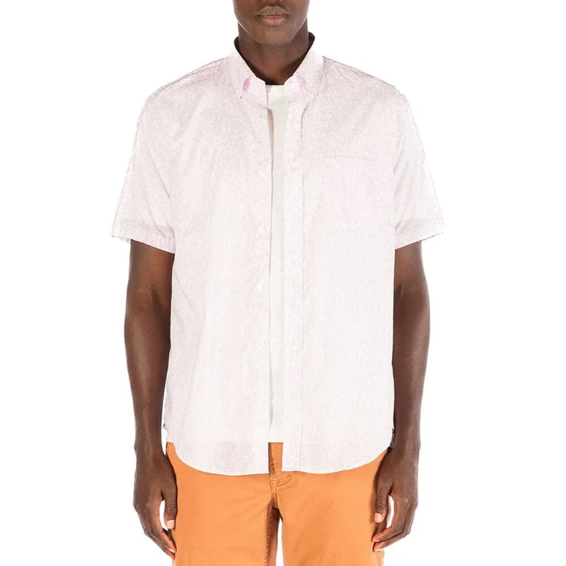 Chemise manches courtes regular rose imprimé fleurs