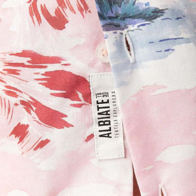 Chemise manches courtes rose avec imprimé palmiers en coton