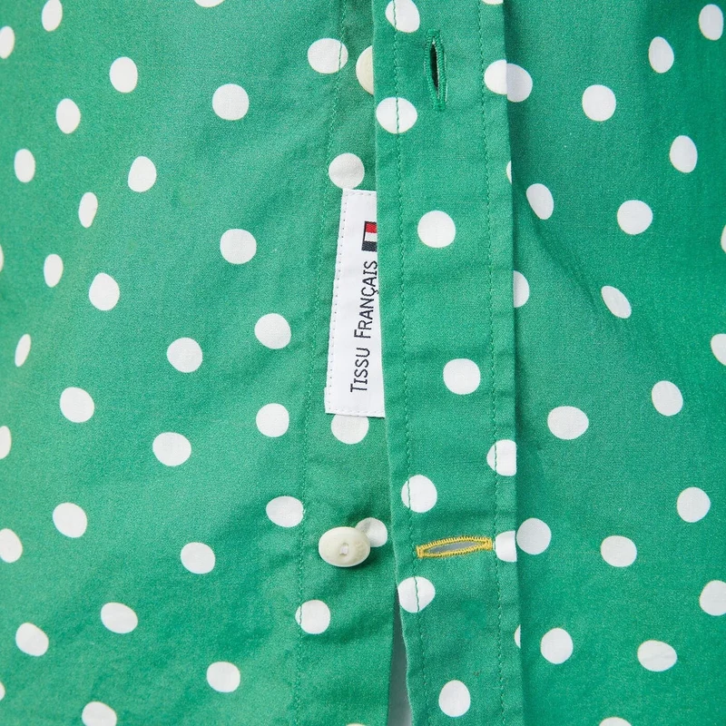 Chemise à pois manches courtes vert gazon en coton