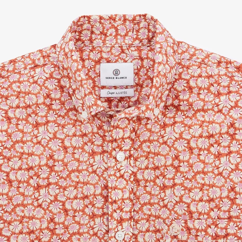 Chemise orange cuivre à manches longues imprimé fleuri