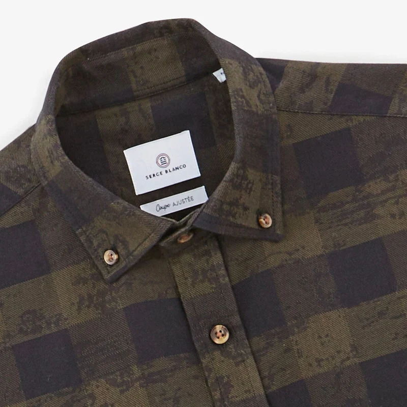 Chemise à carreaux militaire à manches longues en coton