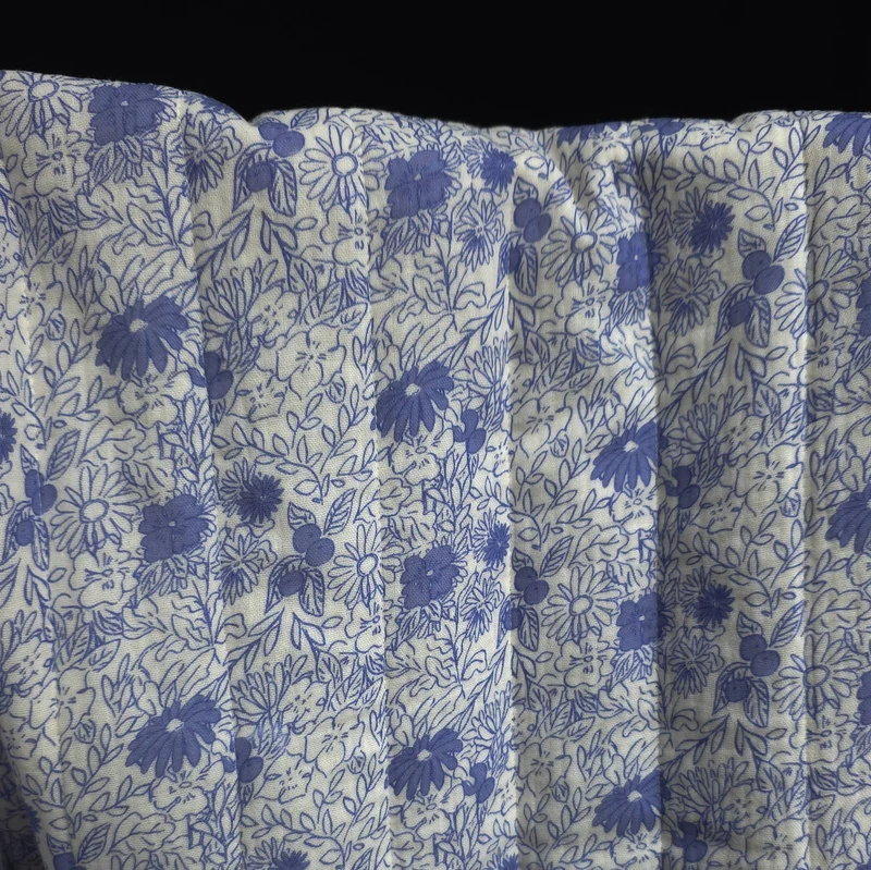Double Gaze Matelassée Réversible | Floral bleu & mini fleurs | Ivoire doux