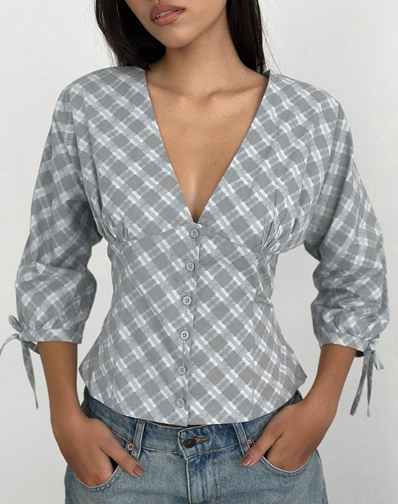 Chemise Kadeka en popeline à carreaux obliques gris