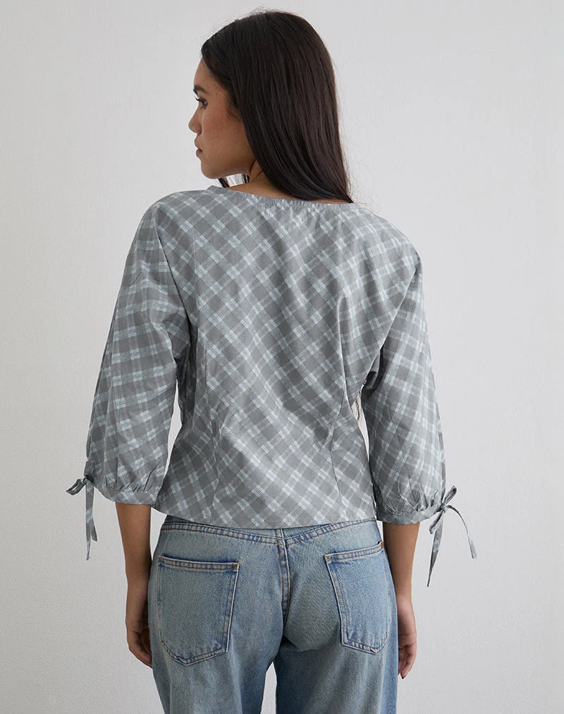 Chemise Kadeka en popeline à carreaux obliques gris