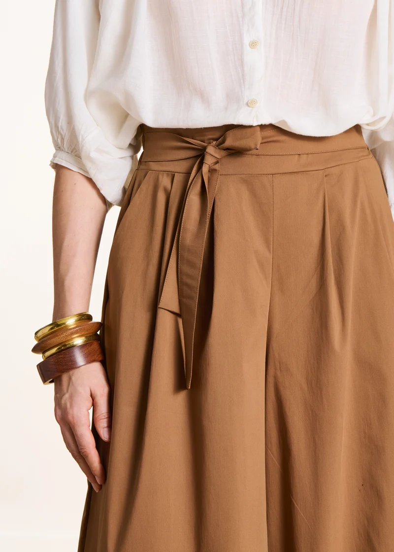 Pantalon camel large 7/8ème avec ceinture à nouer