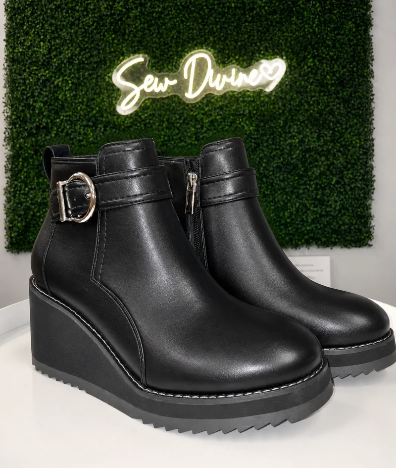 Corkys Intuition Black Wedge Ankle Boots