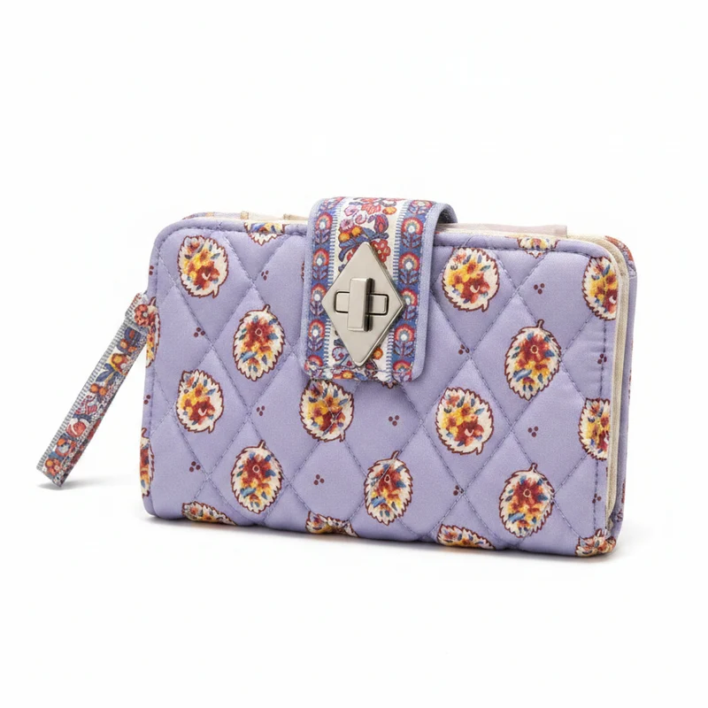 Vera Bradley Small Turnlock Wallet- Blue Leaf