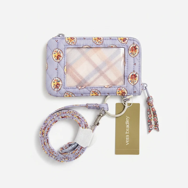 Vera Bradley Zip ID Pouch w/ Breakaway Lanyard- Blue Leaf