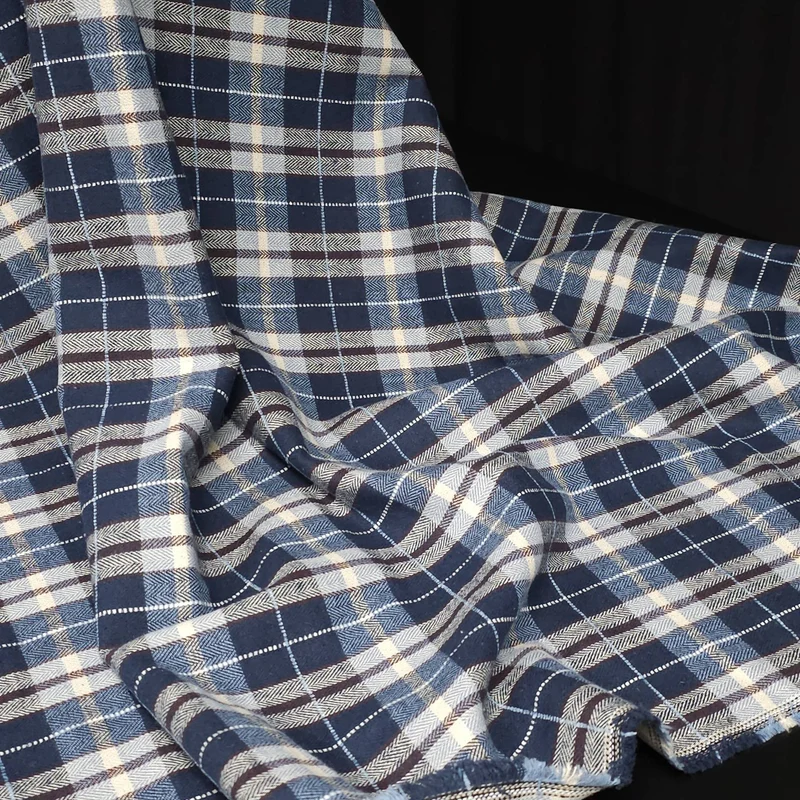 Flanelle de Coton | Qualité Supérieure | Carreaux | Tissé Teint | Bleu & Crème