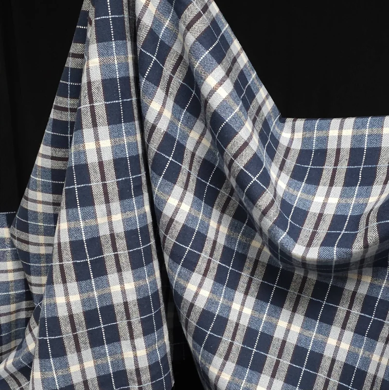 Flanelle de Coton | Qualité Supérieure | Carreaux | Tissé Teint | Bleu & Crème