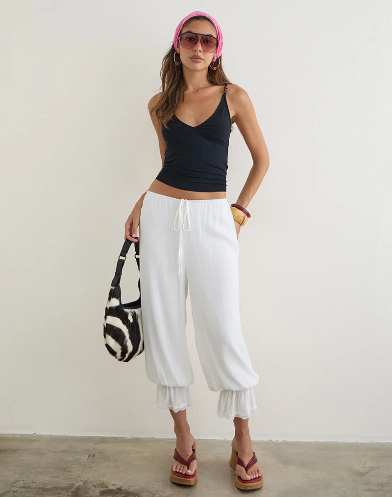 Pantalon bouffant Basma en rayonne blanche