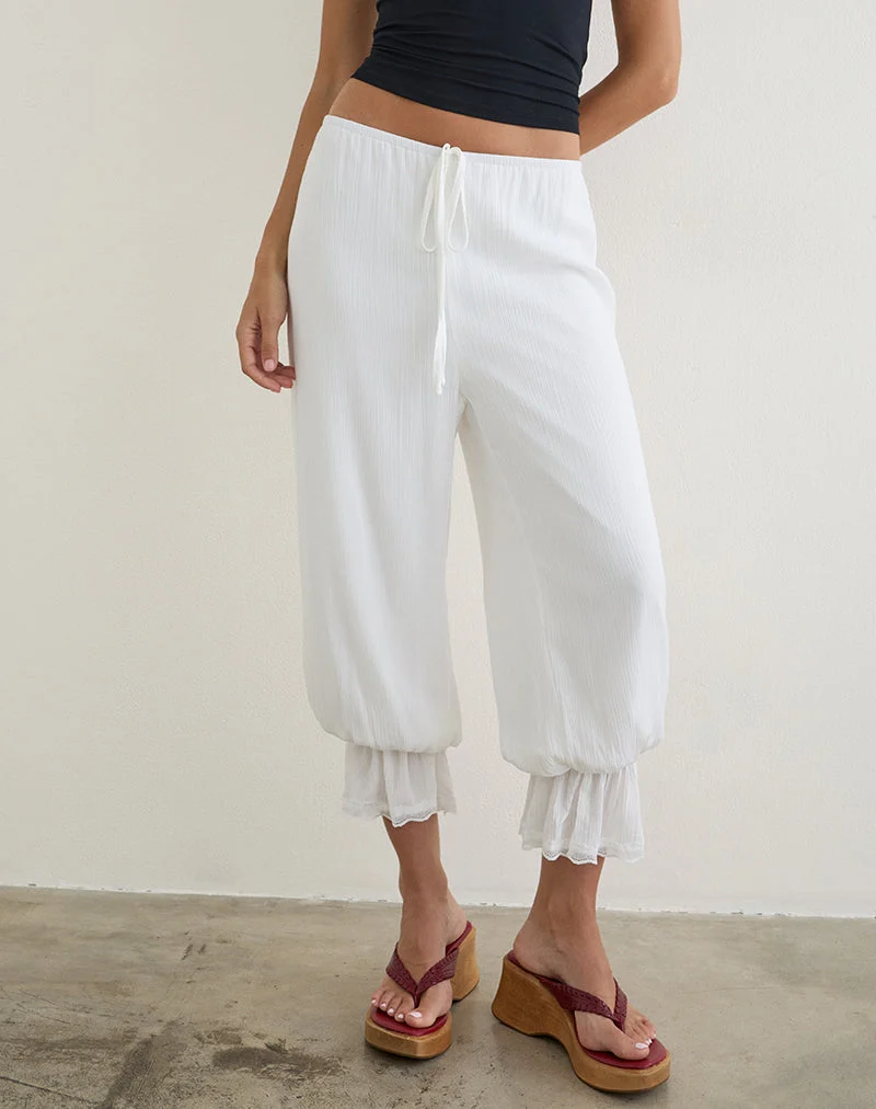 Pantalon bouffant Basma en rayonne blanche