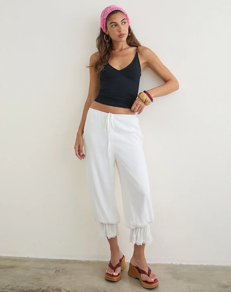 Pantalon bouffant Basma en rayonne blanche