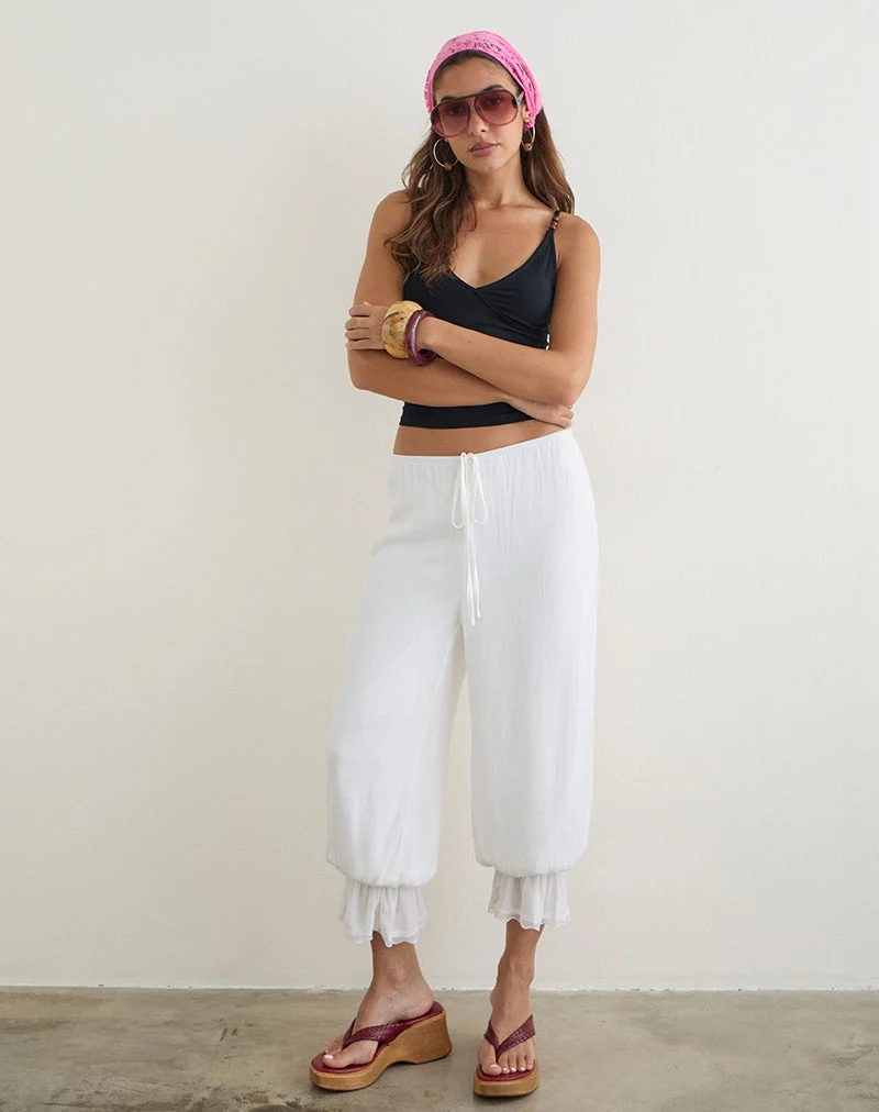 Pantalon bouffant Basma en rayonne blanche