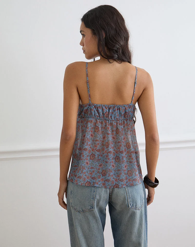 Top Cami Camden en mousseline bleu « Shadow Blossom »