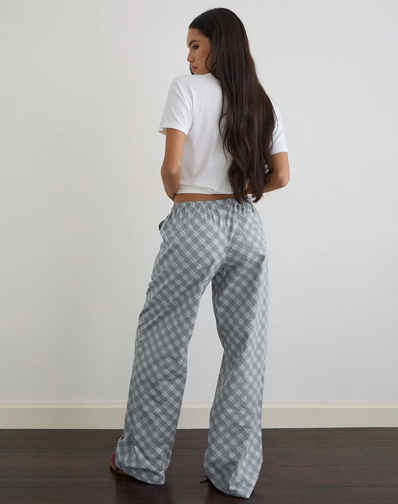 Pantalon Lirura en popeline à carreaux obliques gris