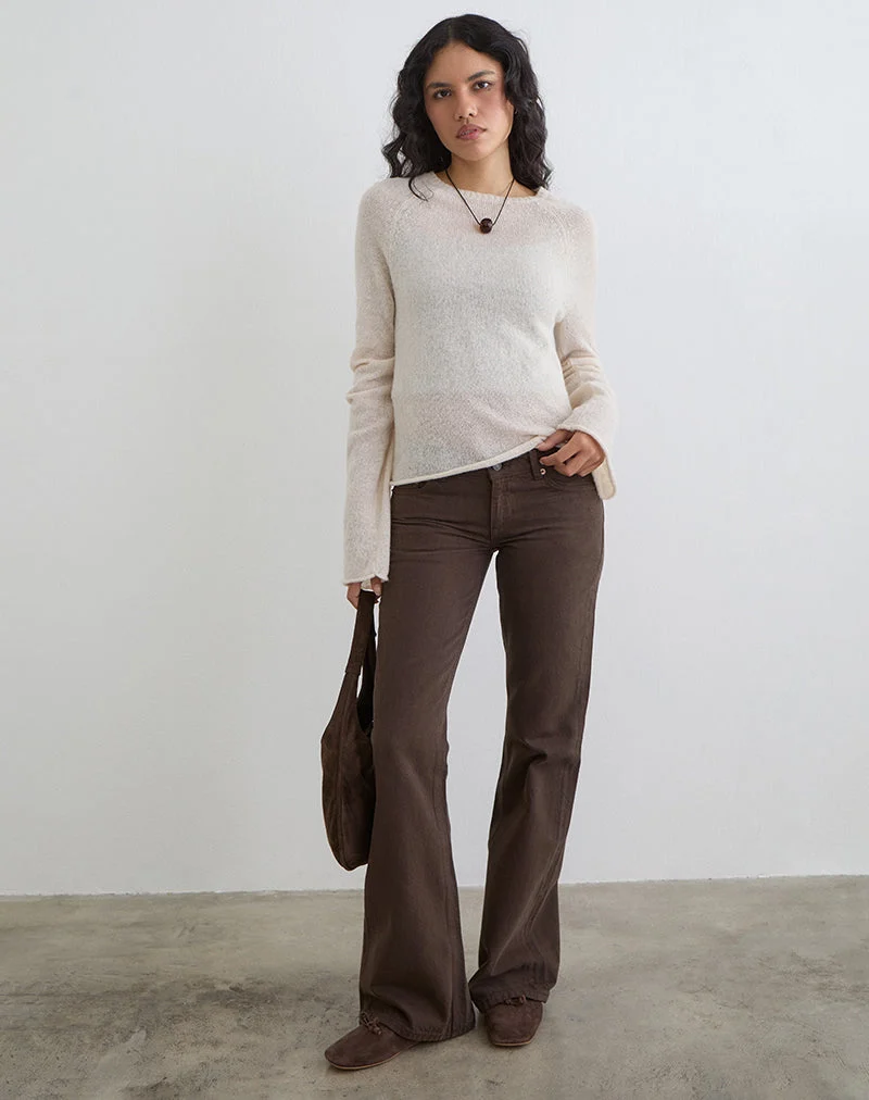 Jean évasé extra taille basse couleur chocolat noir