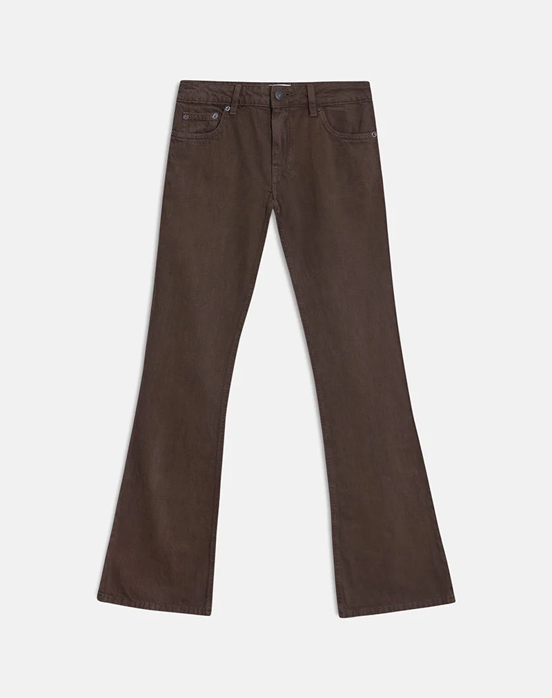 Jean évasé extra taille basse couleur chocolat noir