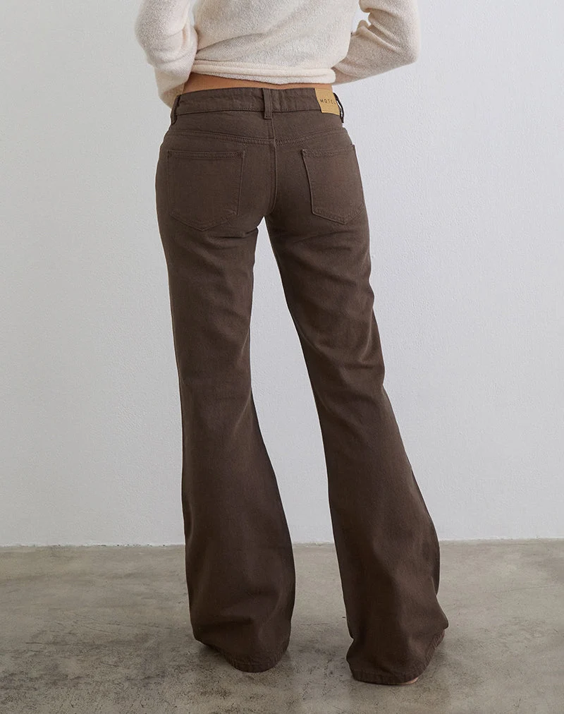 Jean évasé extra taille basse couleur chocolat noir
