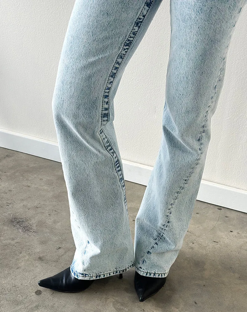 Jean taille basse à coutures torsadées, délavage bleu années 80