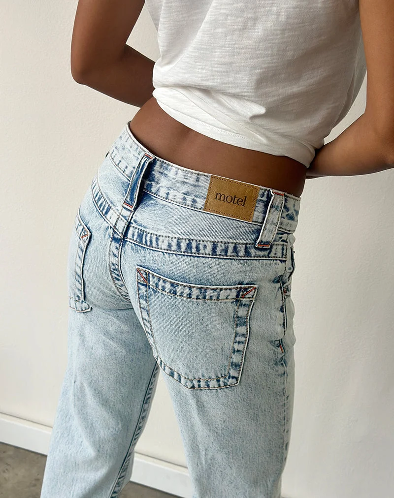 Jean taille basse à coutures torsadées, délavage bleu années 80