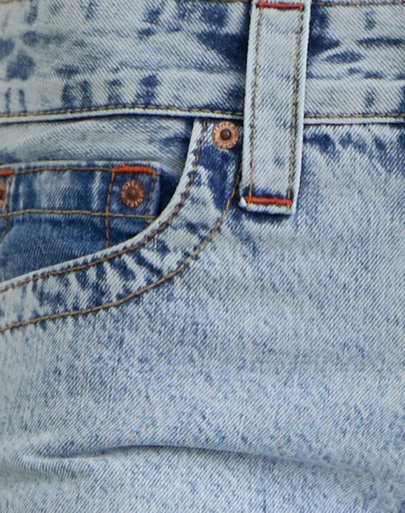 Jean taille basse à coutures torsadées, délavage bleu années 80