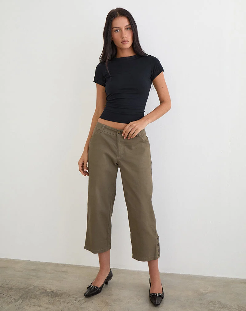 Pantalon capri Selesa en sergé kaki