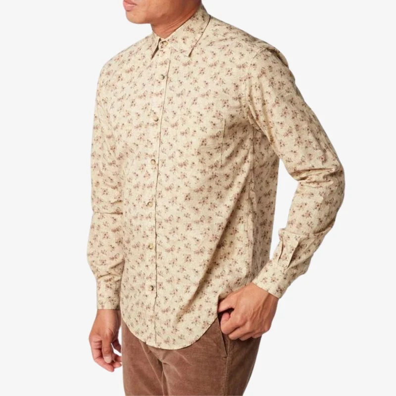 Chemise imprimée fleurs vintage jaune coupe ajustée en coton