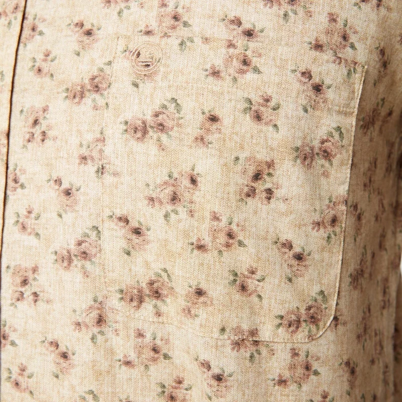Chemise imprimée fleurs vintage jaune coupe ajustée en coton