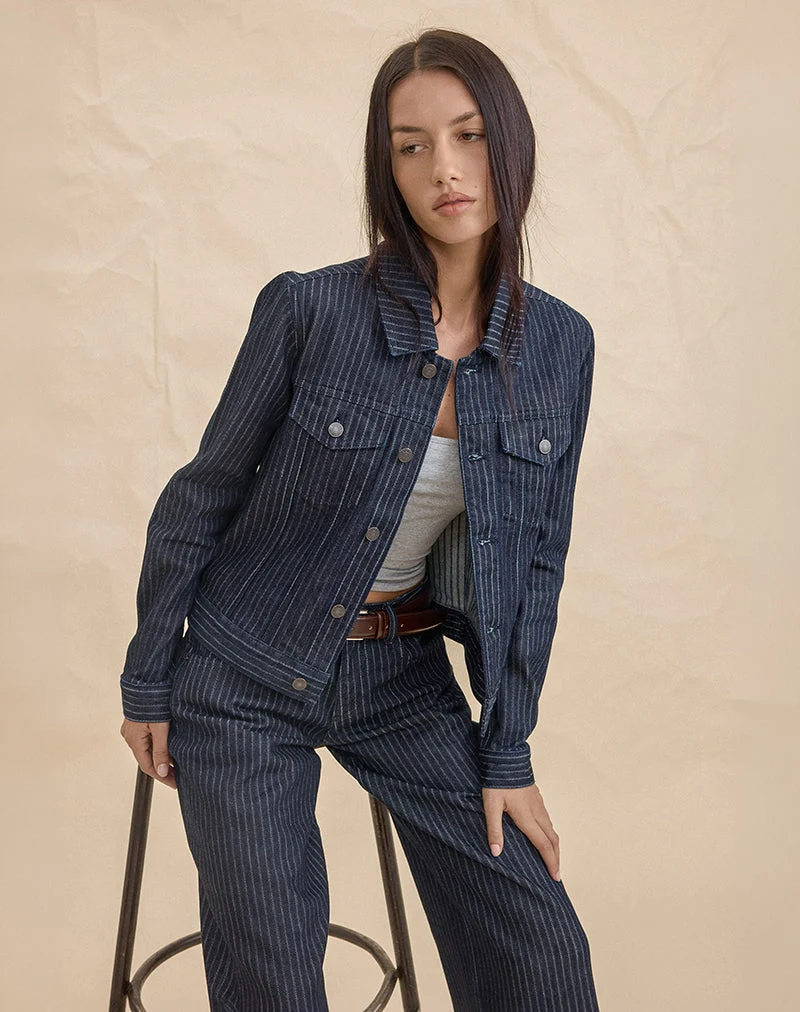 Veste en jean classique à rayures indigo