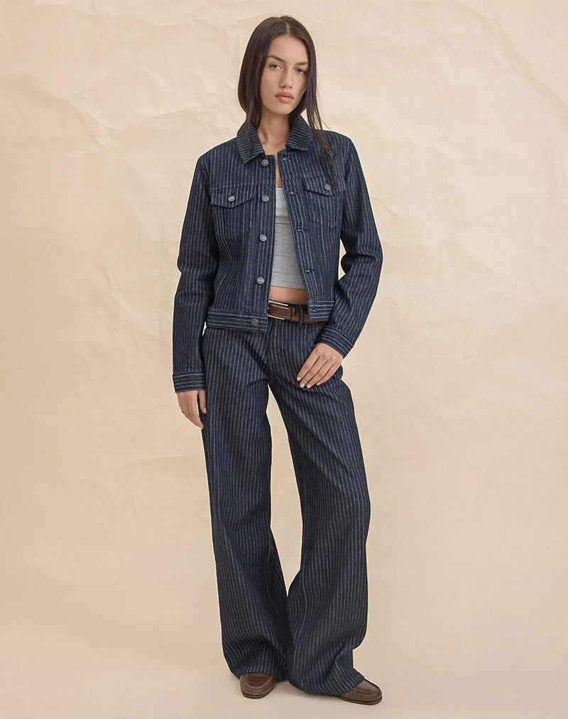 Veste en jean classique à rayures indigo