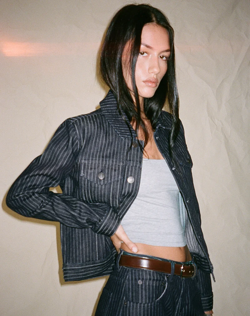 Veste en jean classique à rayures indigo