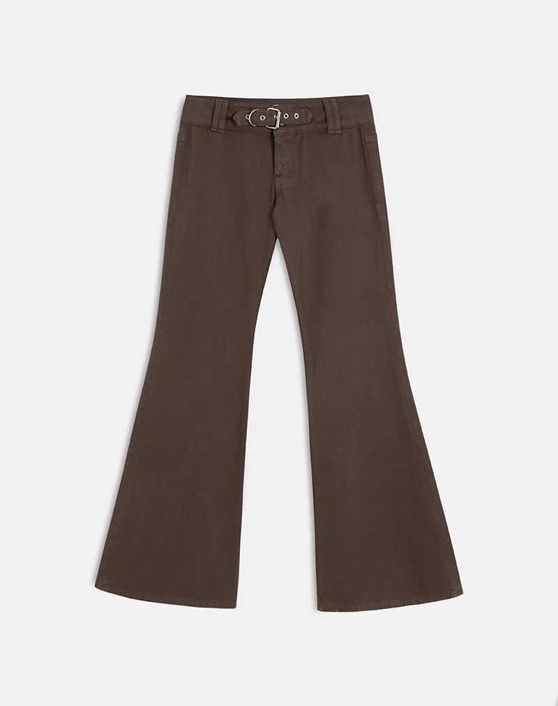 Pantalon évasé à boucle, marron foncé