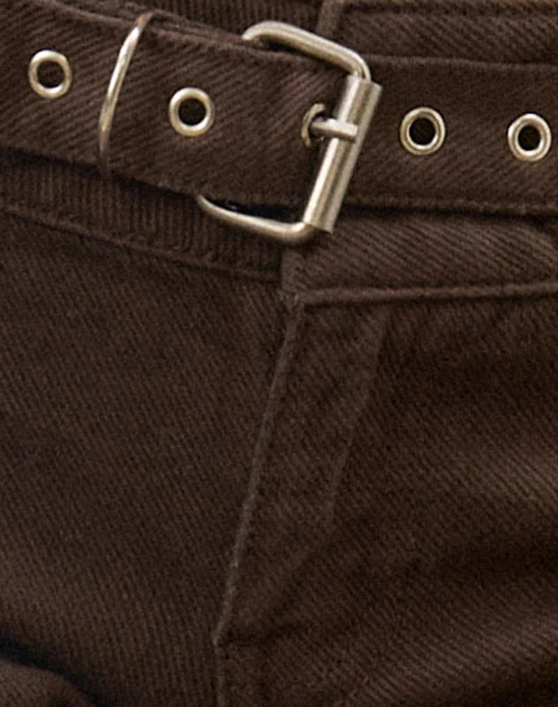 Pantalon évasé à boucle, marron foncé