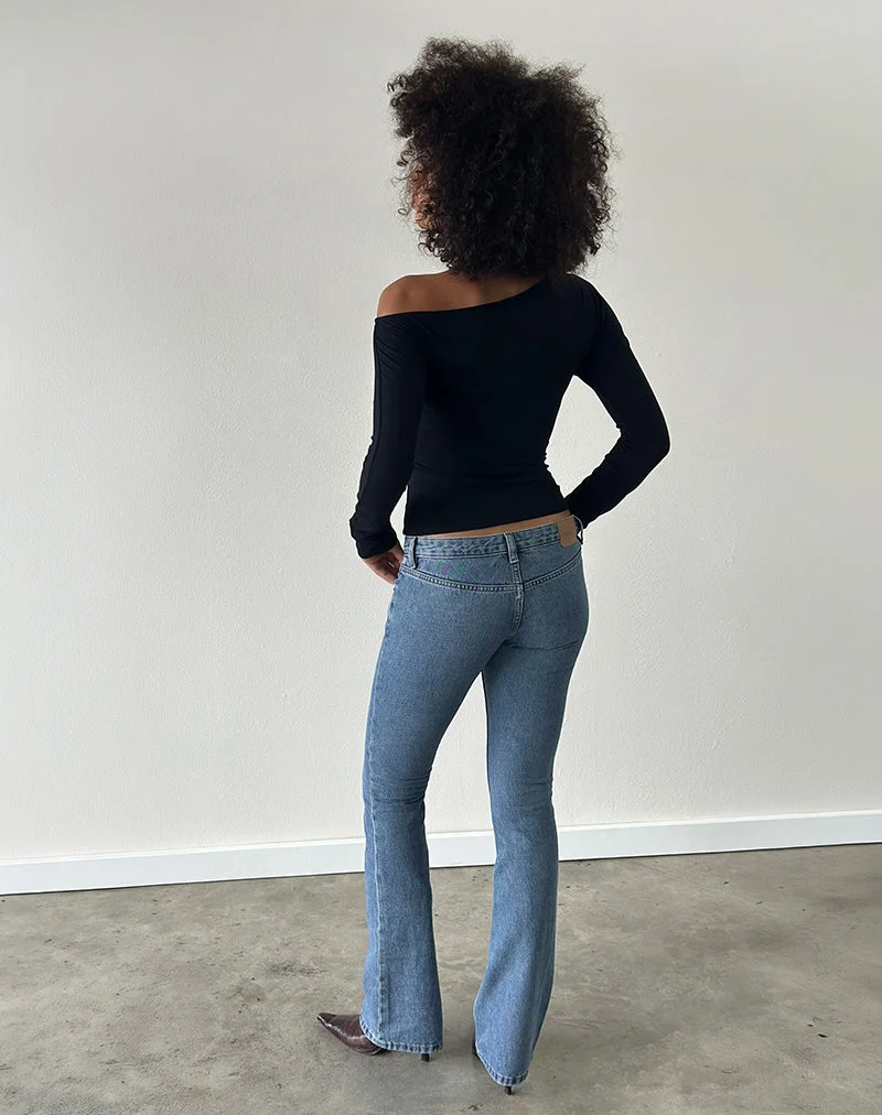 Jean évasé à taille ultra basse, bleu ardoise