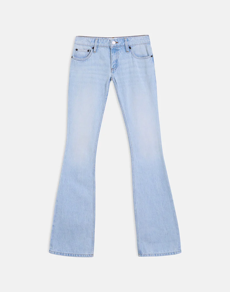 Jean évasé à taille ultra basse, bleu ciel