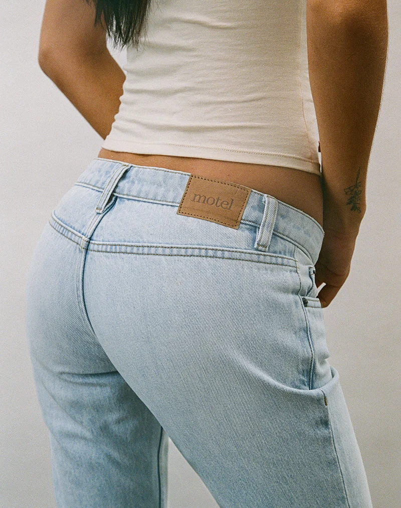 Jean évasé à taille ultra basse, bleu ciel