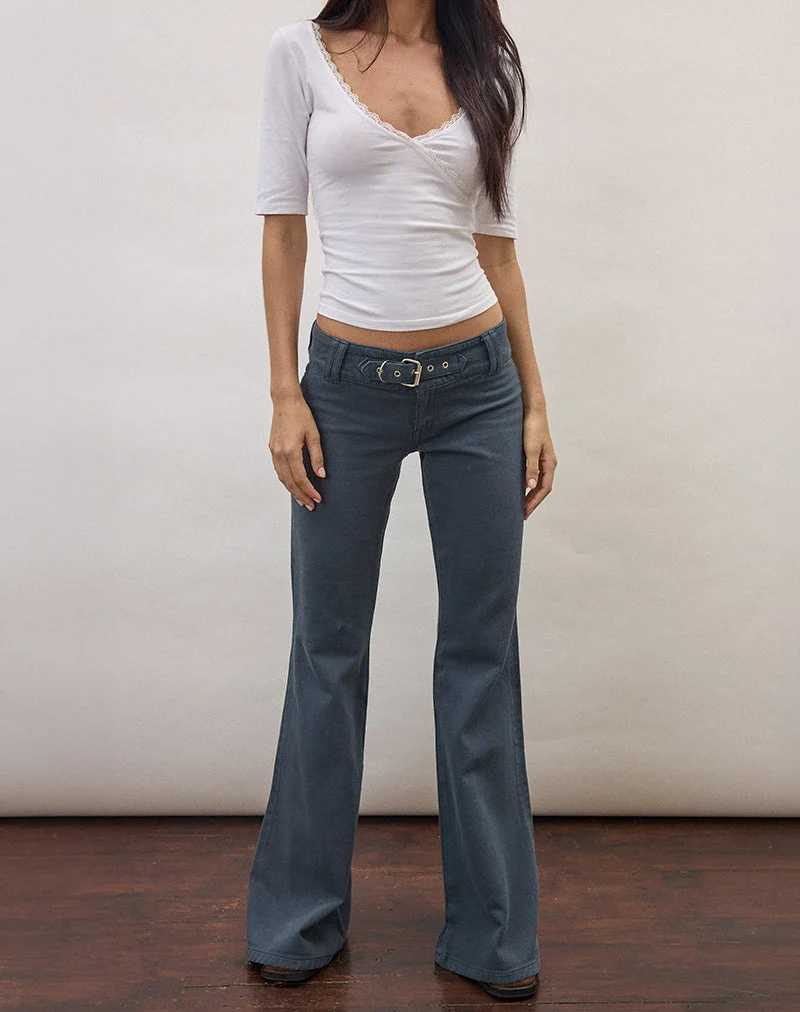 Pantalon évasé à boucle, bleu Air Force